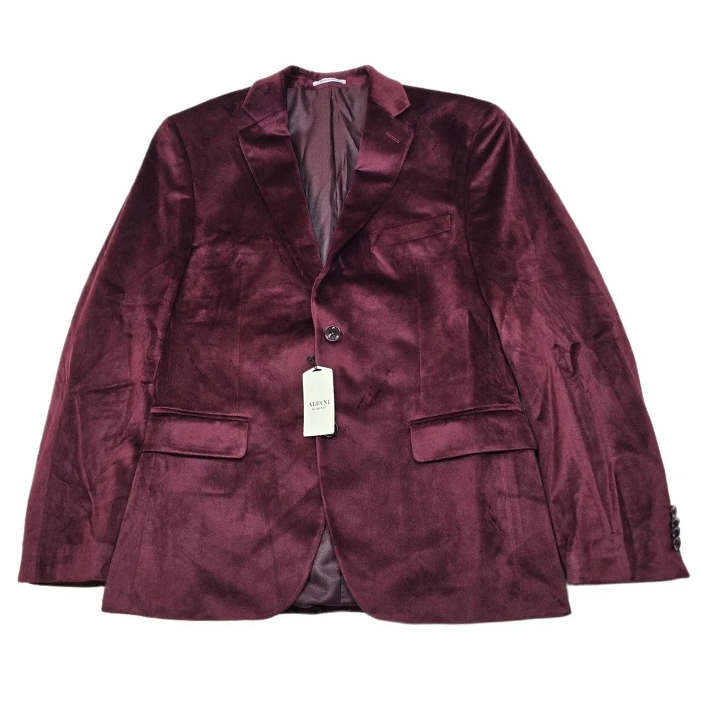 Alfani Slim Fit Velvet Blazer Mens‎ 38S 38 Burgundy Red Sport Coat $295 NEW